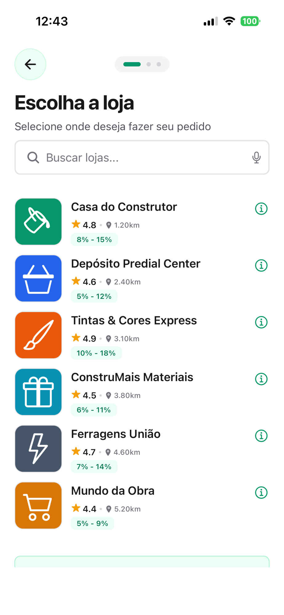 Lojas de materiais no app obra.help